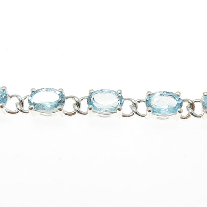 925 Sterling Silver Real Oval-Cut Blue Topaz Anchor Link Bracelet 7.5"