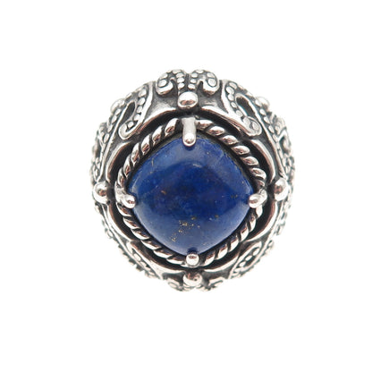 Carolyn Pollack Sterling Silver Vintage Real Lapis Dotted Oxidized Ring Size 9