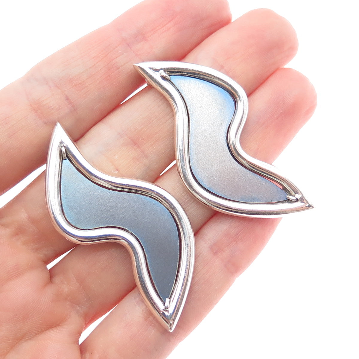 925 Sterling Silver Vintage Enamel Modernist Dangle Earrings