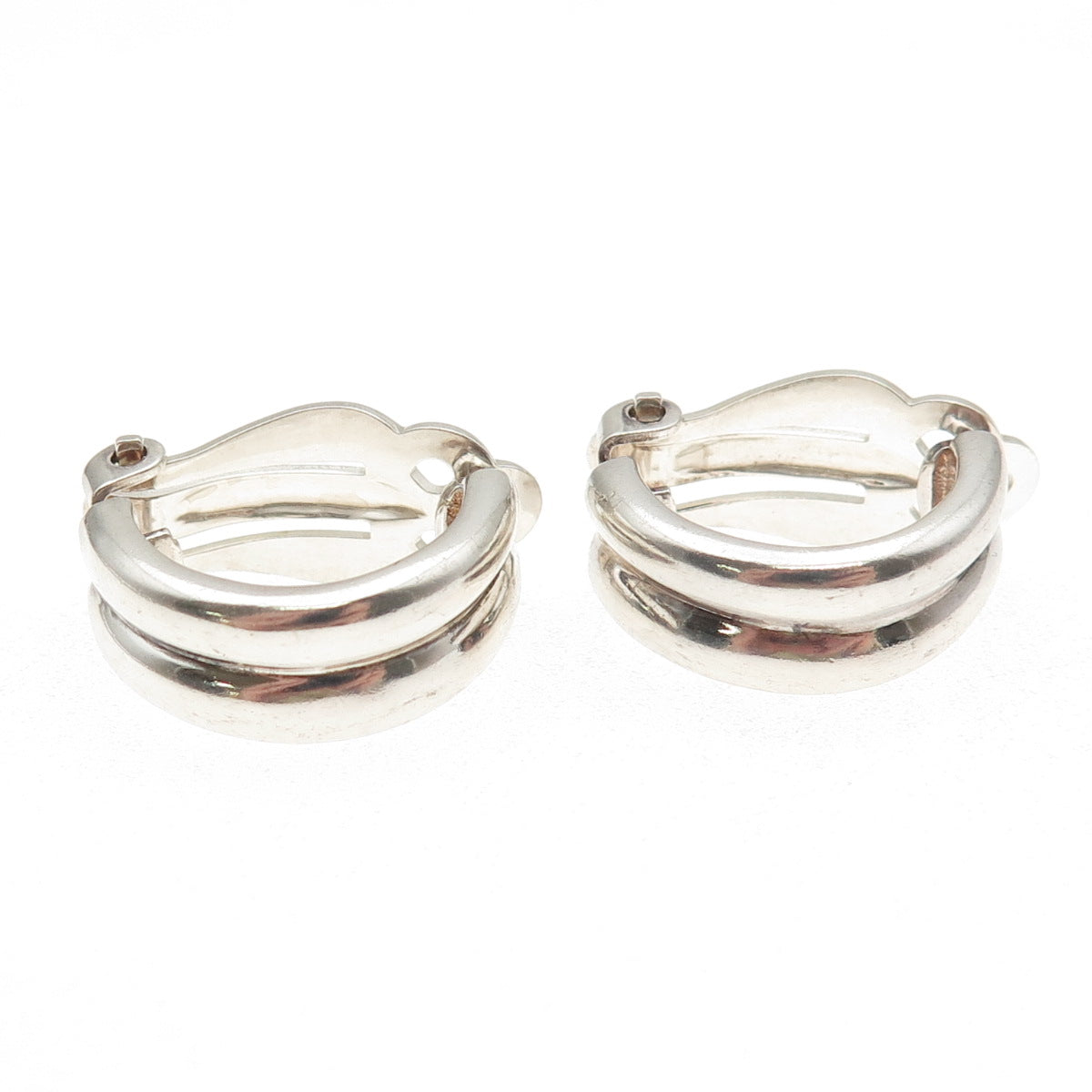 Ralph Lauren 925 Sterling Silver Vintage Modernist 2-Row Clip On Earrings