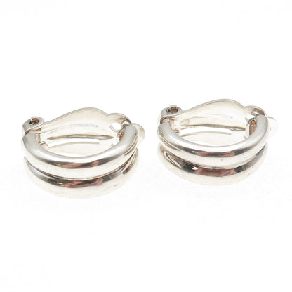 Ralph Lauren 925 Sterling Silver Vintage Modernist 2-Row Clip On Earrings