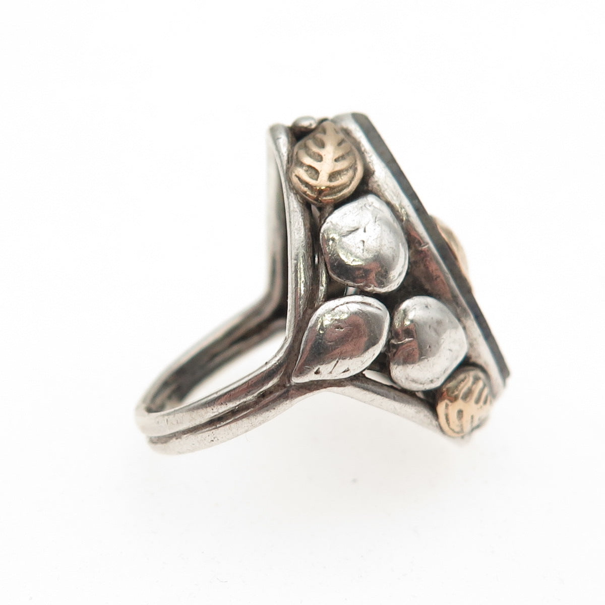 925 Sterling Silver & Gold Antique Victorian Real Lapis Heart Ring Size 2.25