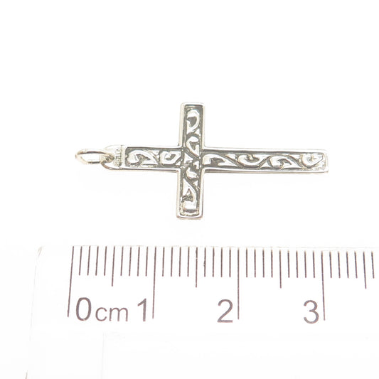 925 Sterling Silver Vintage Ornate Cross Oxidized Charm Pendant