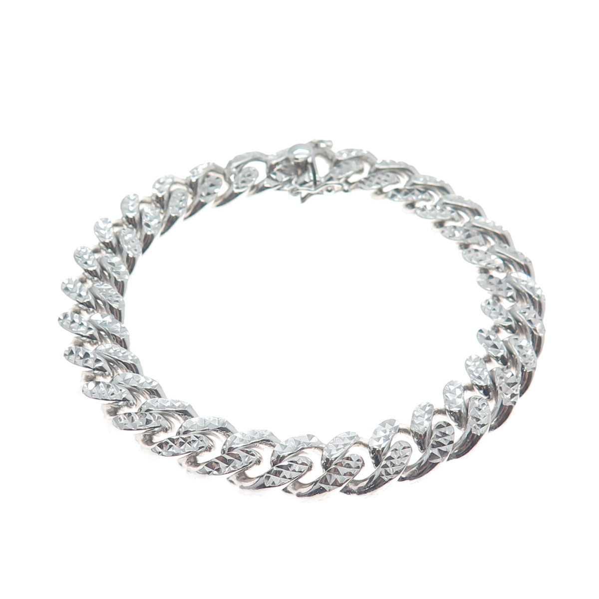 925 Sterling Silver Italy Diamond-Cut Cuban Link Heavy 79.4g Bracelet 8.5"