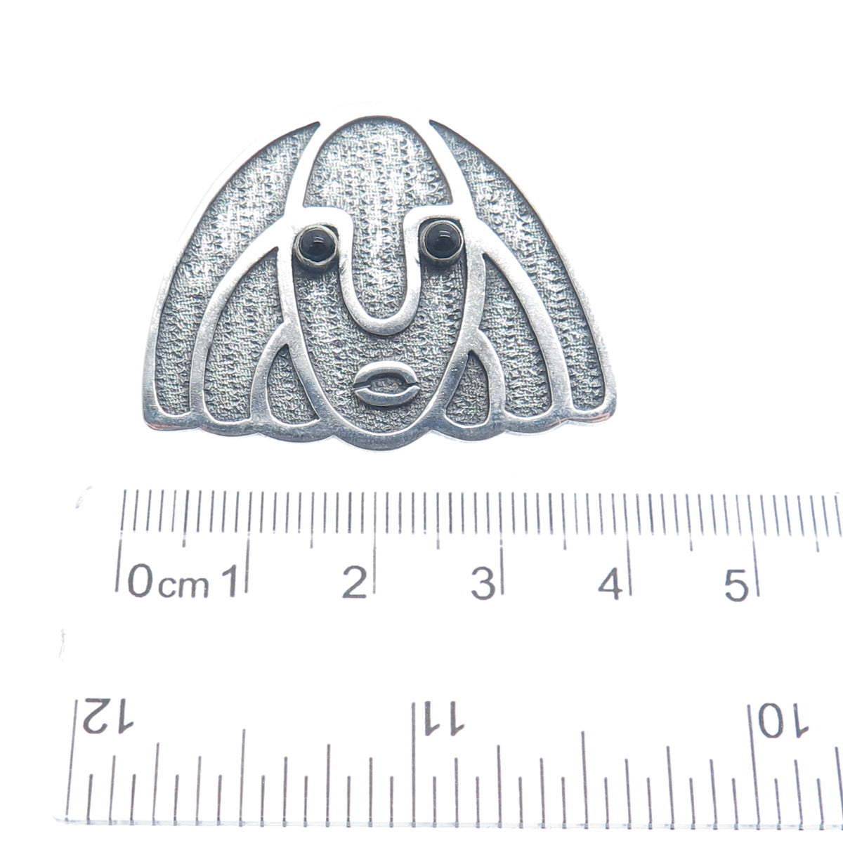 925 Sterling Silver Vintage Ecuador Black Onyx Tribal Goddess Oxidized Pendant