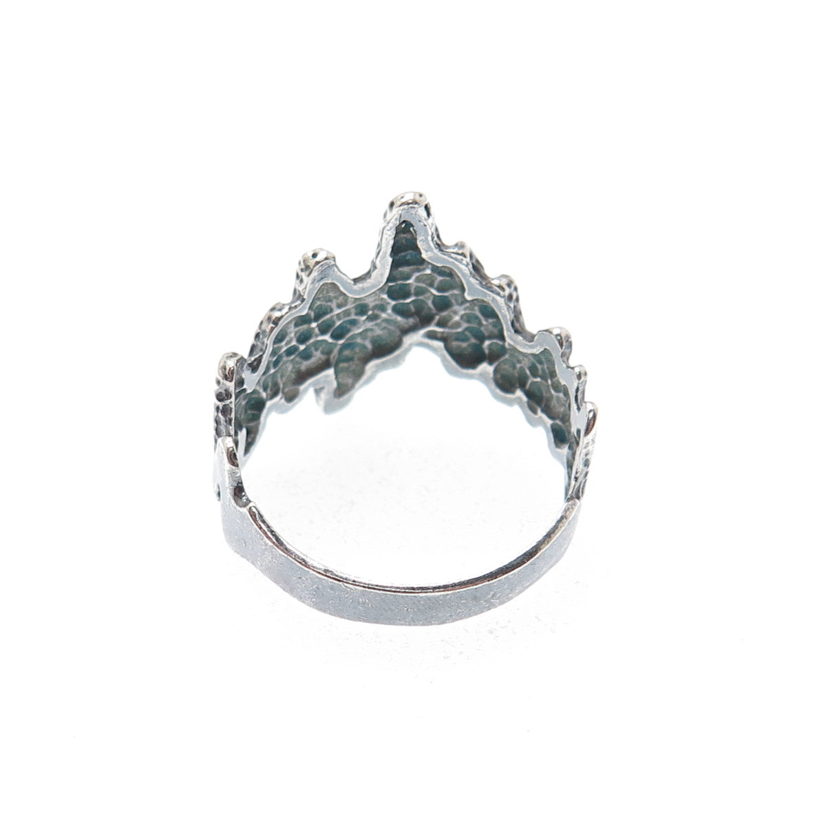 925 Sterling Silver Vintage Modernist Heartbeat Oxidized Ring Size 8.25