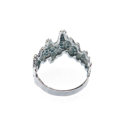 925 Sterling Silver Vintage Modernist Heartbeat Oxidized Ring Size 8.25