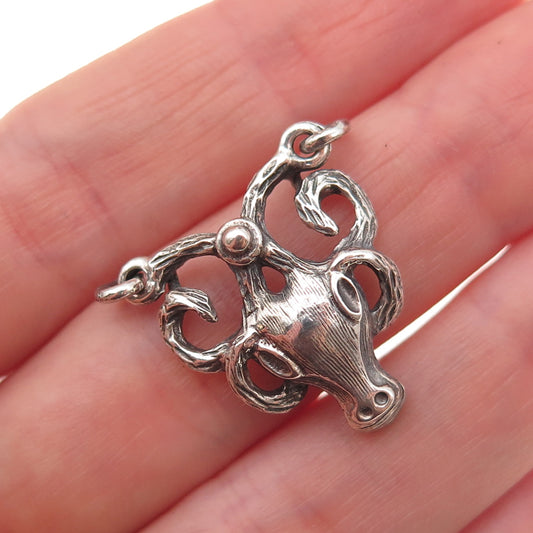 925 Sterling Silver Vintage Capricorn Zodiac Sign Oxidized Centerpiece Pendant