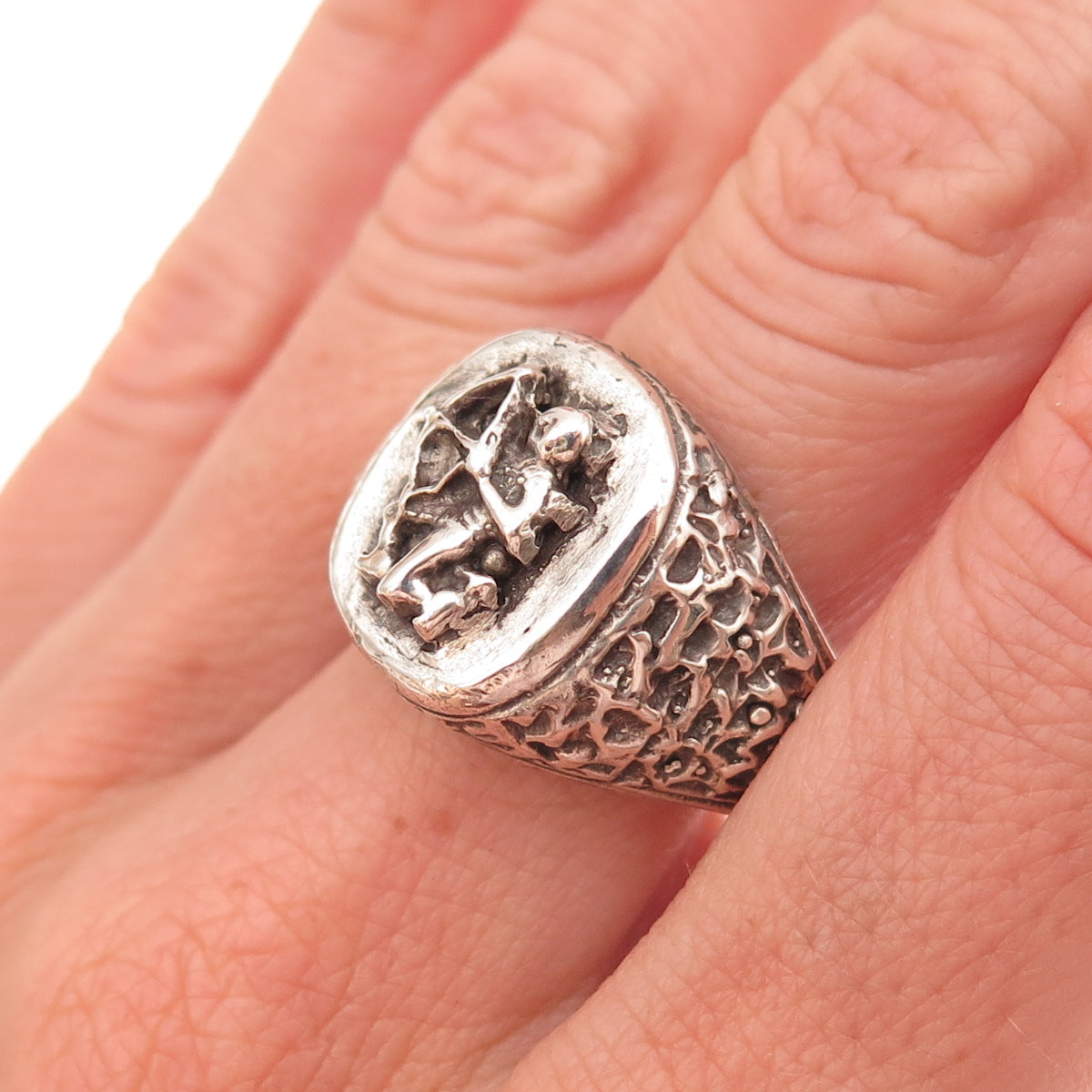 925 Sterling Silver Vintage Sagittarius Zodiac Sign Oxidized Signet Ring Size 11