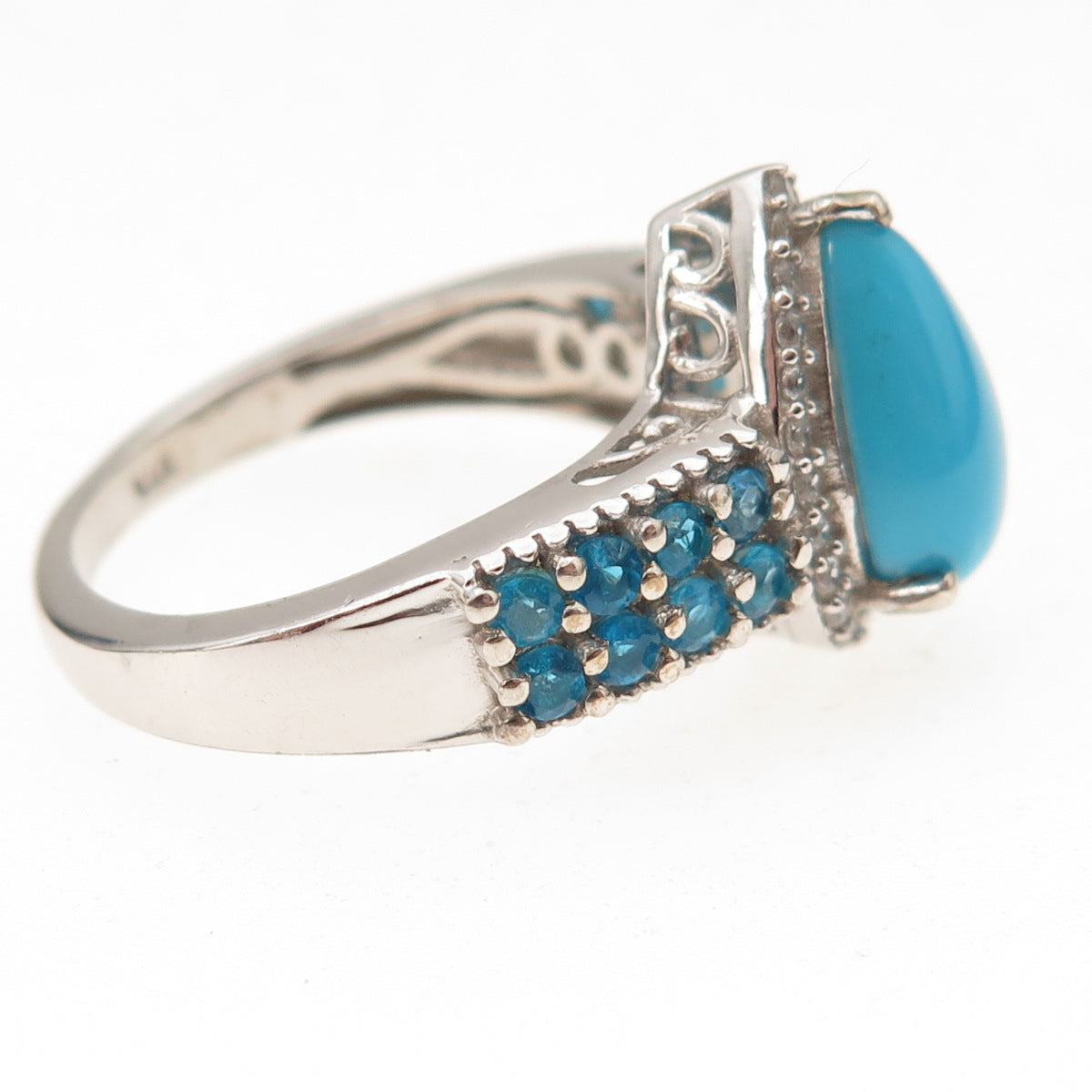 Chuck Clemency 925 Sterling Silver Real Turquoise Apatite & Topaz Ring Size 8
