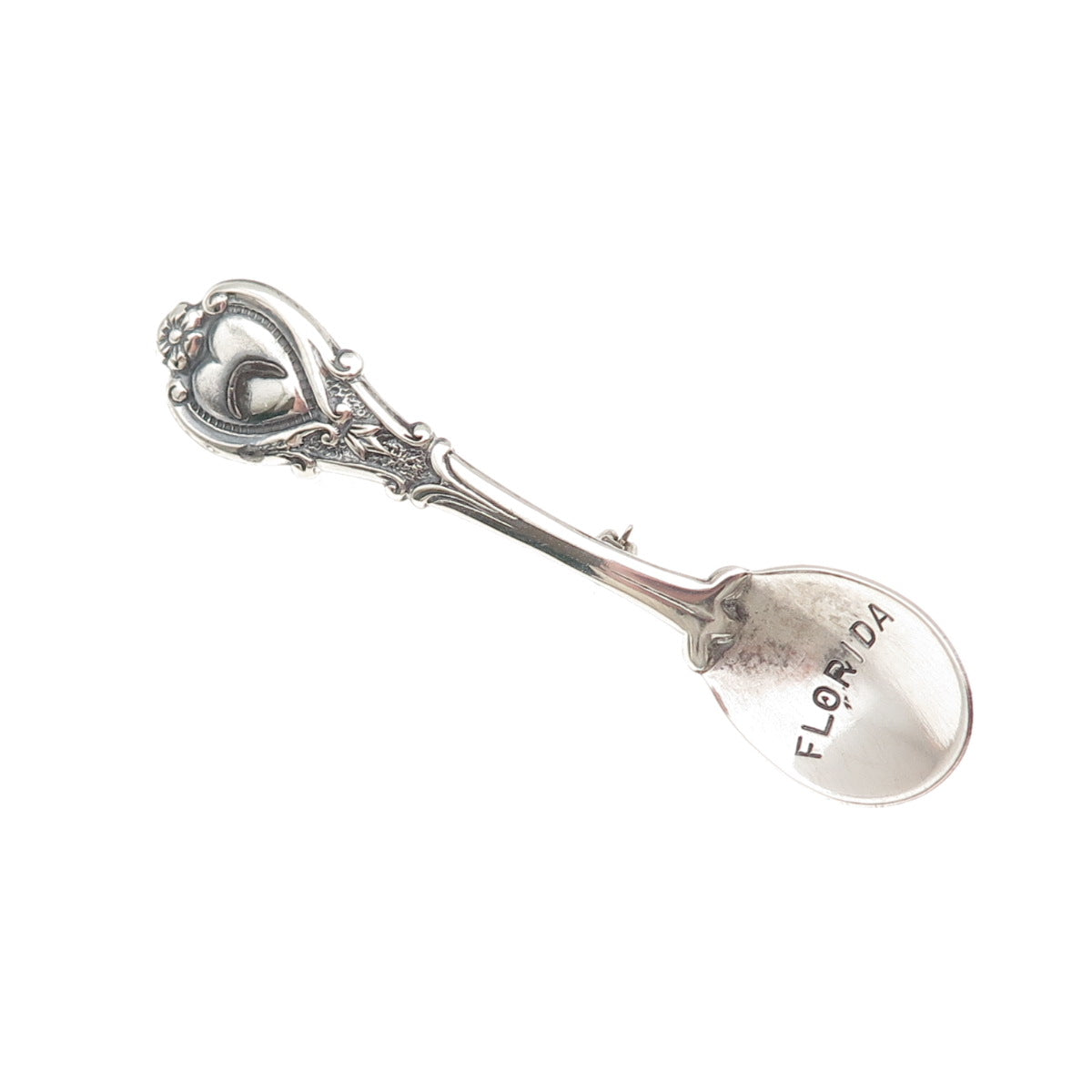 Beau 925 Sterling Silver Antique Art Deco Florida Salt & Spices Spoon Pin Brooch