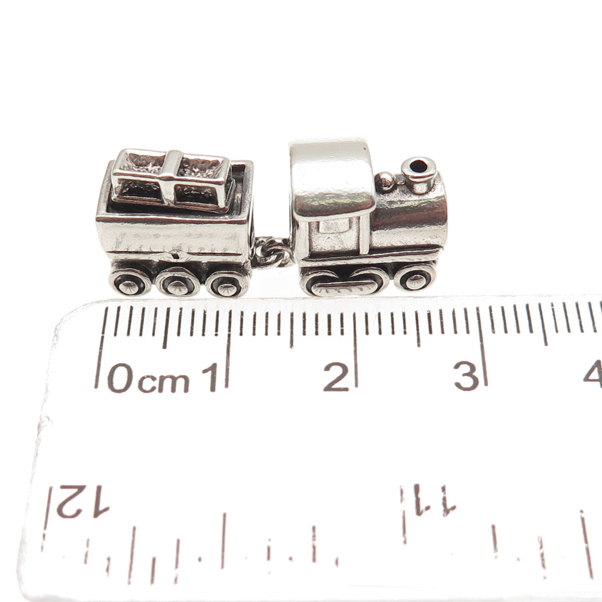 PANDORA 925 Sterling Silver Christmas Train Slide Double Bead Charm