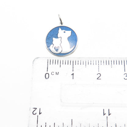 925 Sterling Silver Blue Enamel Dog & Cat Friendship Minimalist Charm Pendant