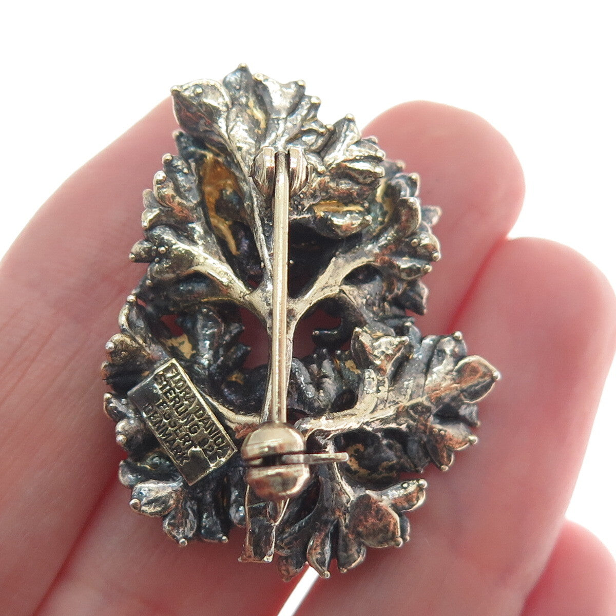 EGGERT 925 Sterling Silver Gold Plated Vintage Denmark Flora Danica Pin Brooch