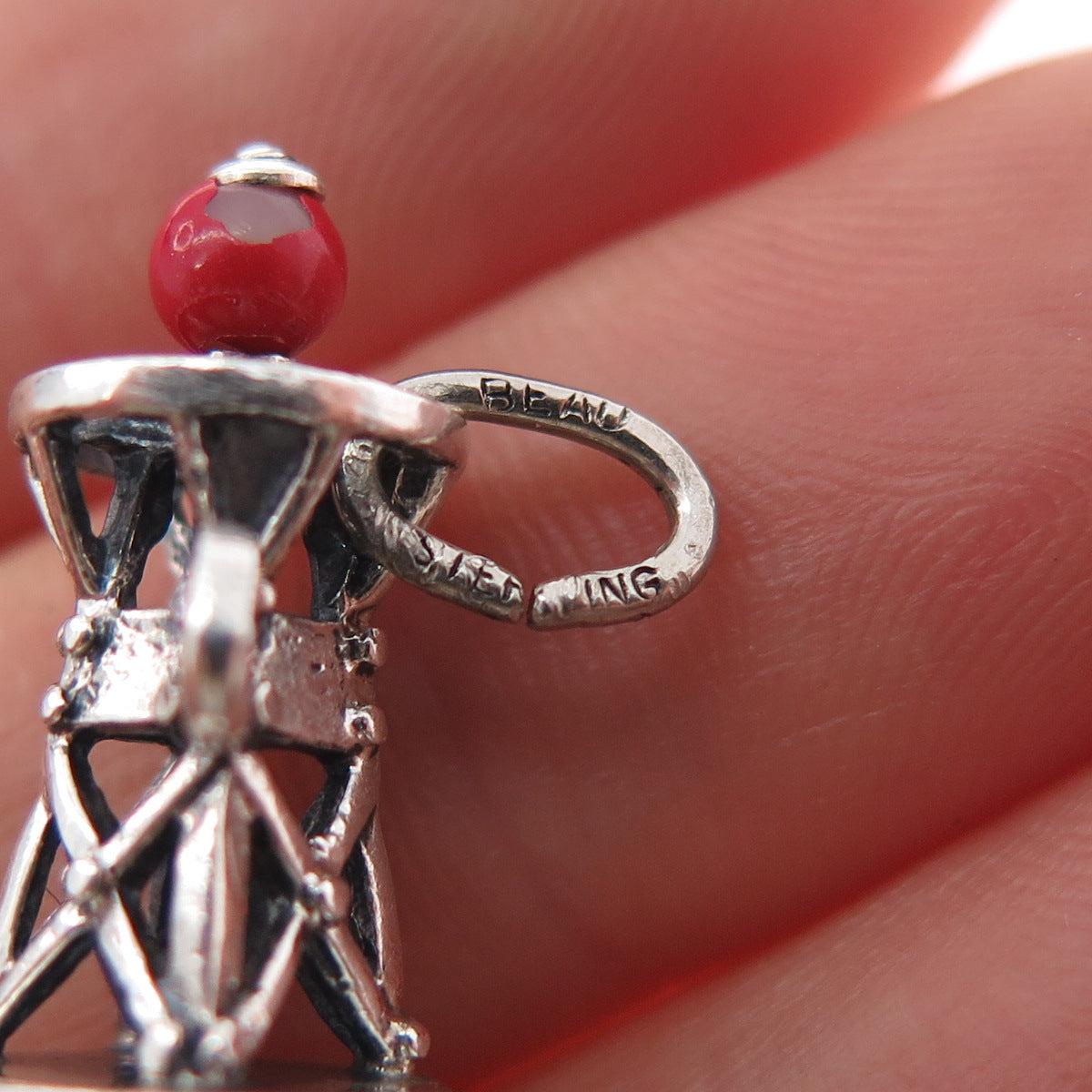 BEAU Sterling Silver Antique Art Deco Enamel Lighthouse Mini 3D Charm Pendant