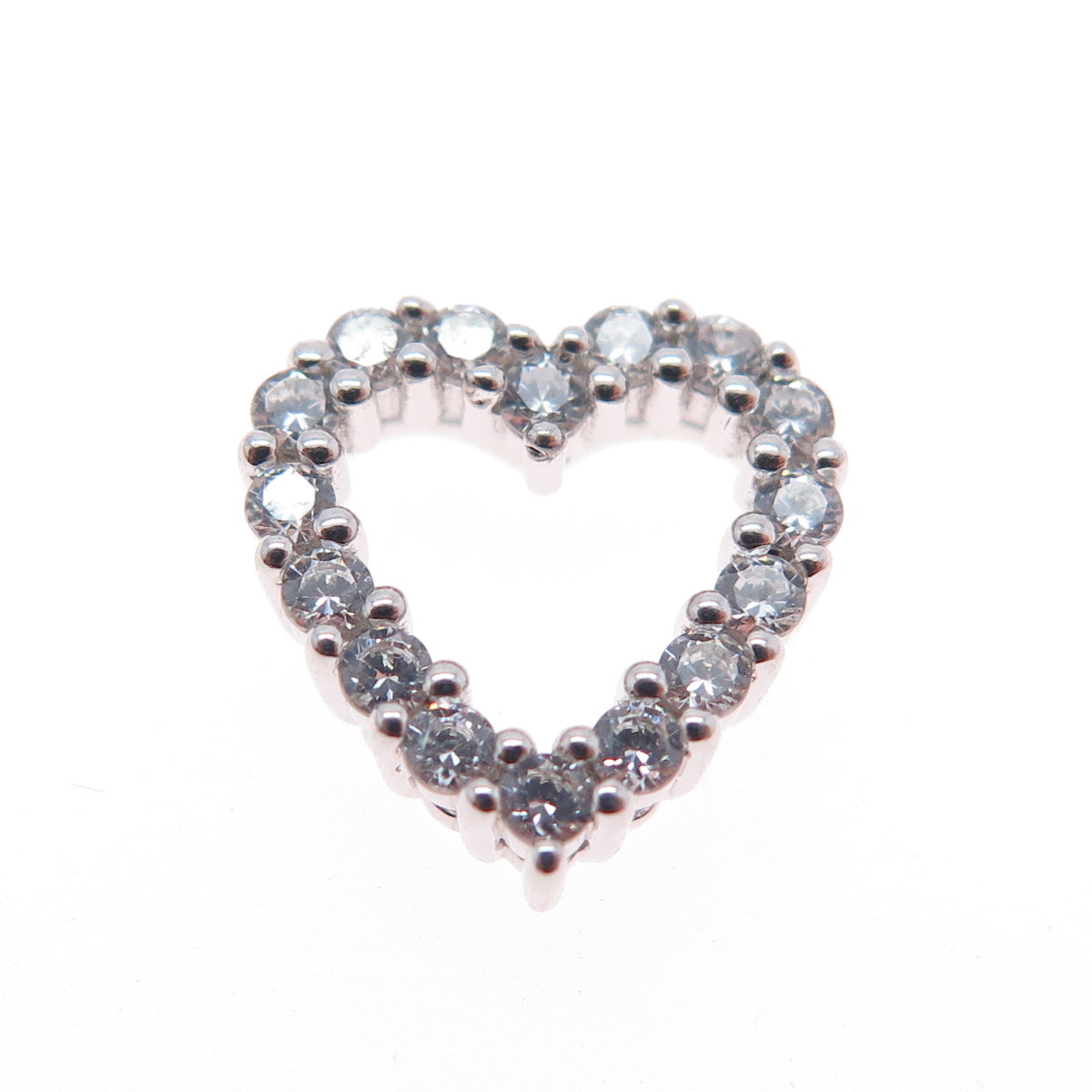 SAI 925 Sterling Silver Round-Cut C Z Heart Minimalist Slide Charm Pendant