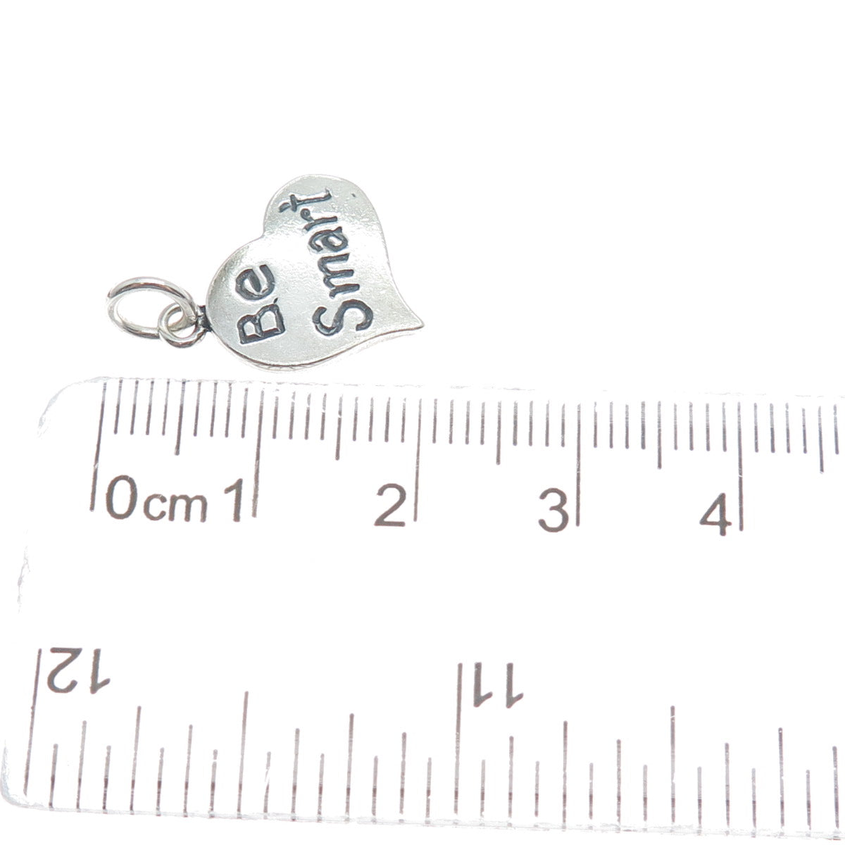 925 Sterling Silver Vintage Be Smart Heart Oxidized Minimalist Charm Pendant