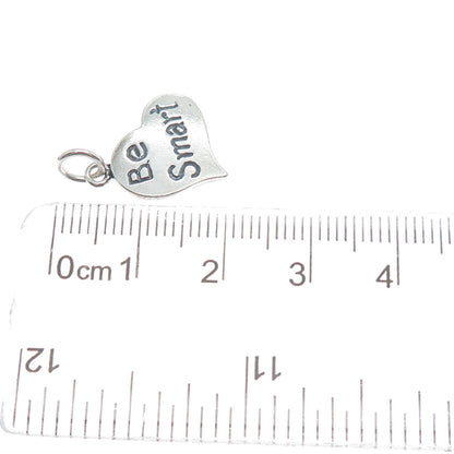 925 Sterling Silver Vintage Be Smart Heart Oxidized Minimalist Charm Pendant