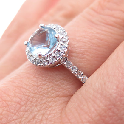 925 Sterling Silver Round-Cut Blue & White C Z Ring Size 9.25