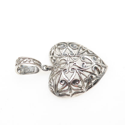 Morning Sun 925 Sterling Silver Vintage Ornate Heart Oxidized Charm Pendant