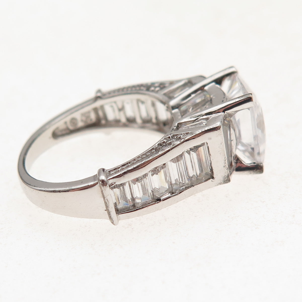 Key Star 925 Sterling Silver Princess & Emerald-Cut C Z Engagement Ring Size 6