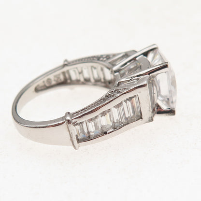 Key Star 925 Sterling Silver Princess & Emerald-Cut C Z Engagement Ring Size 6