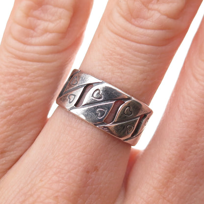 Joseph Esposito 925 Sterling Silver Vintage Heart Cuban Link Band Ring Size 6.5