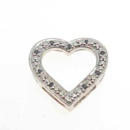 925 Sterling Silver Real Round-Cut Black Diamond Heart Minimalist Slide Pendant