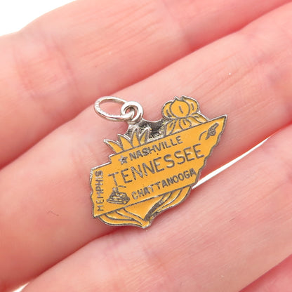 Elco 925 Sterling Silver Vintage Enamel Tennessee State Map Charm Pendant