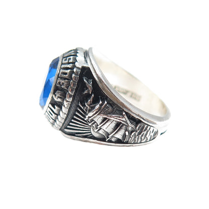 JOSTEN'S Sterling Vintage 1982 Lab-Sapphire Oceanside High School Ring Size 4.75