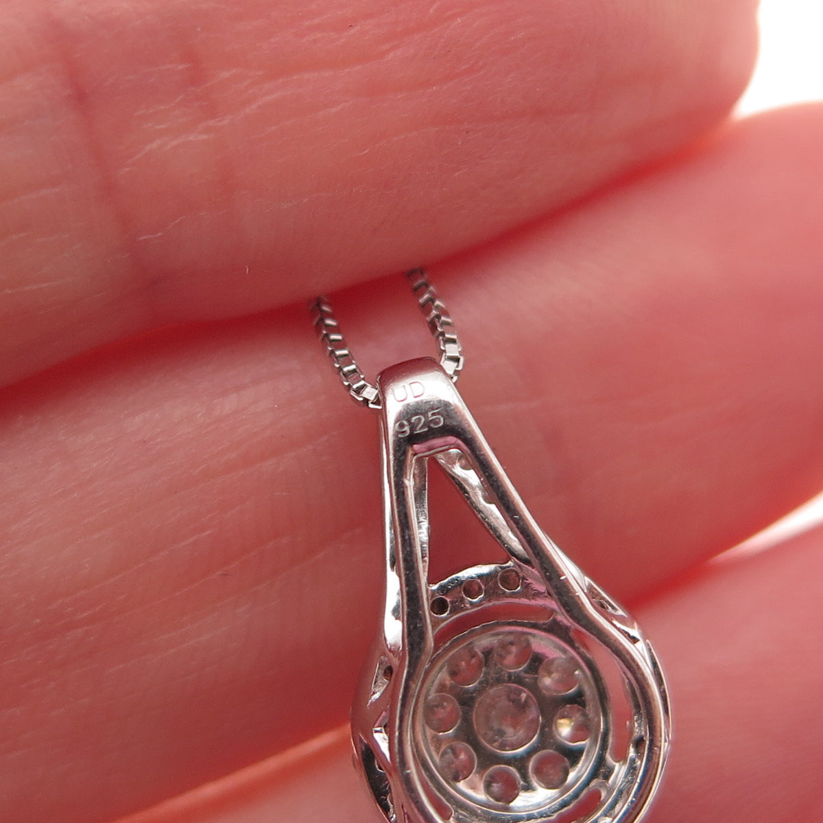 925 Sterling Silver Real Round-Cut Diamond Box Chain Necklace 18"