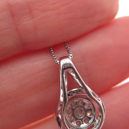 925 Sterling Silver Real Round-Cut Diamond Box Chain Necklace 18"
