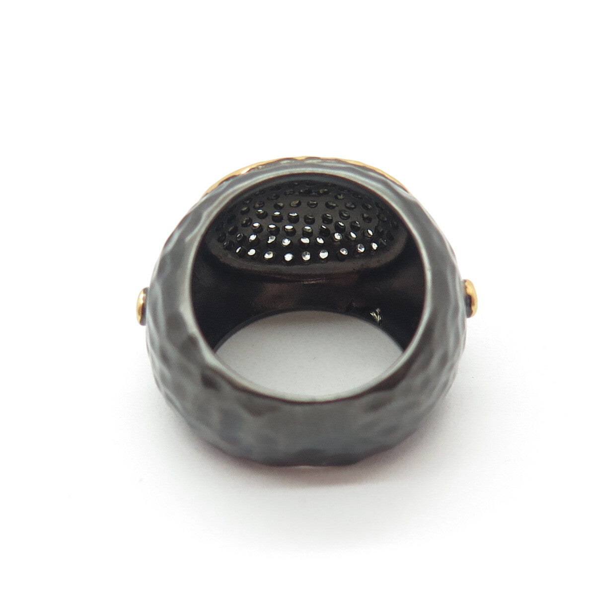 925 Sterling Silver Black Rhodium 2-Tone Pave C Z Hammered Finish Ring Size 7
