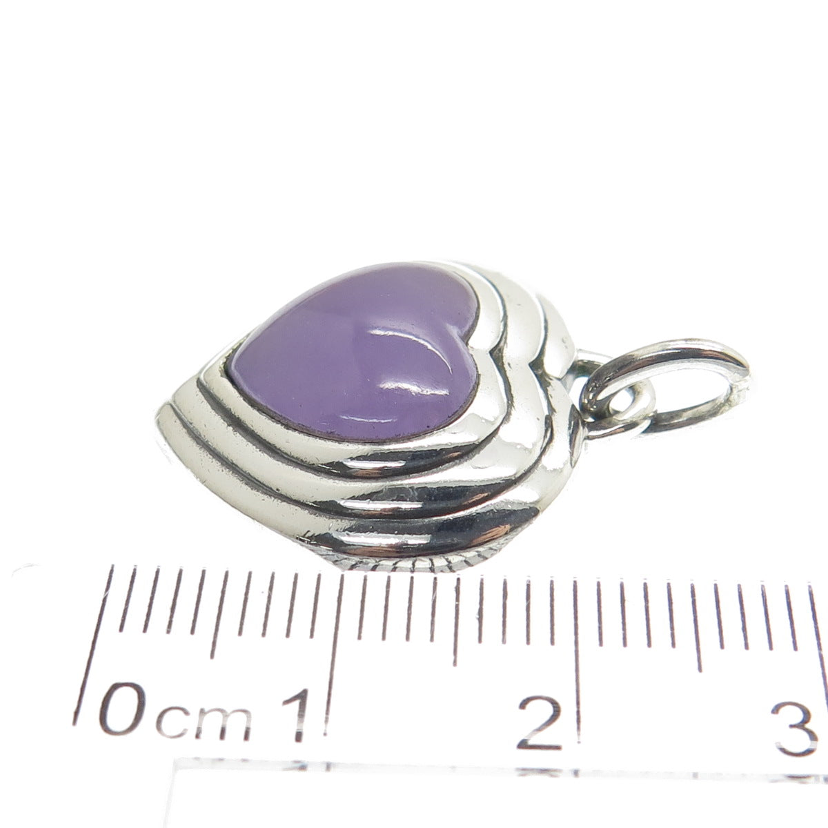 925 Sterling Silver Vintage Real Lavender Jade Gemstone Heart Pendant