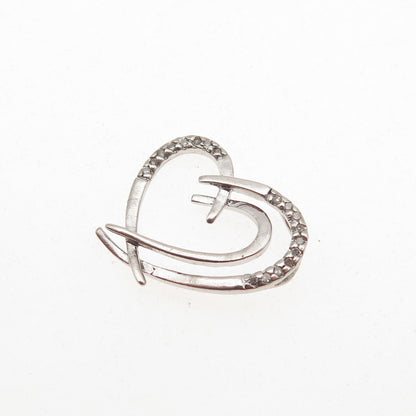 925 Sterling Silver Real Round-Cut Diamond Heart Mini Slide Pendant