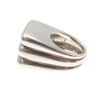 925 Sterling Silver Vintage Modernist Ribbed Dome Ring Size 6.5