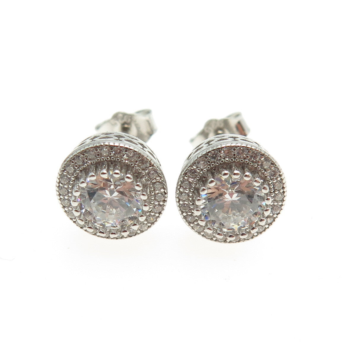 925 Sterling Silver Round-Cut C Z Sparkle Stud Earrings