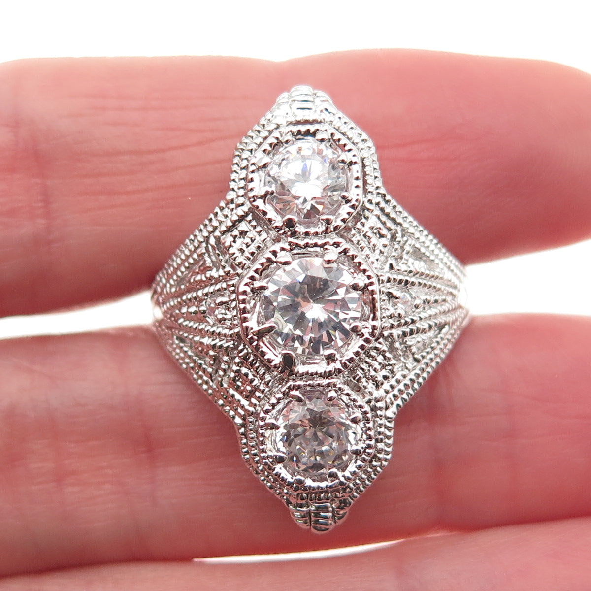 925 Sterling Silver Round-Cut C Z Bohemian Ring Size 9.25