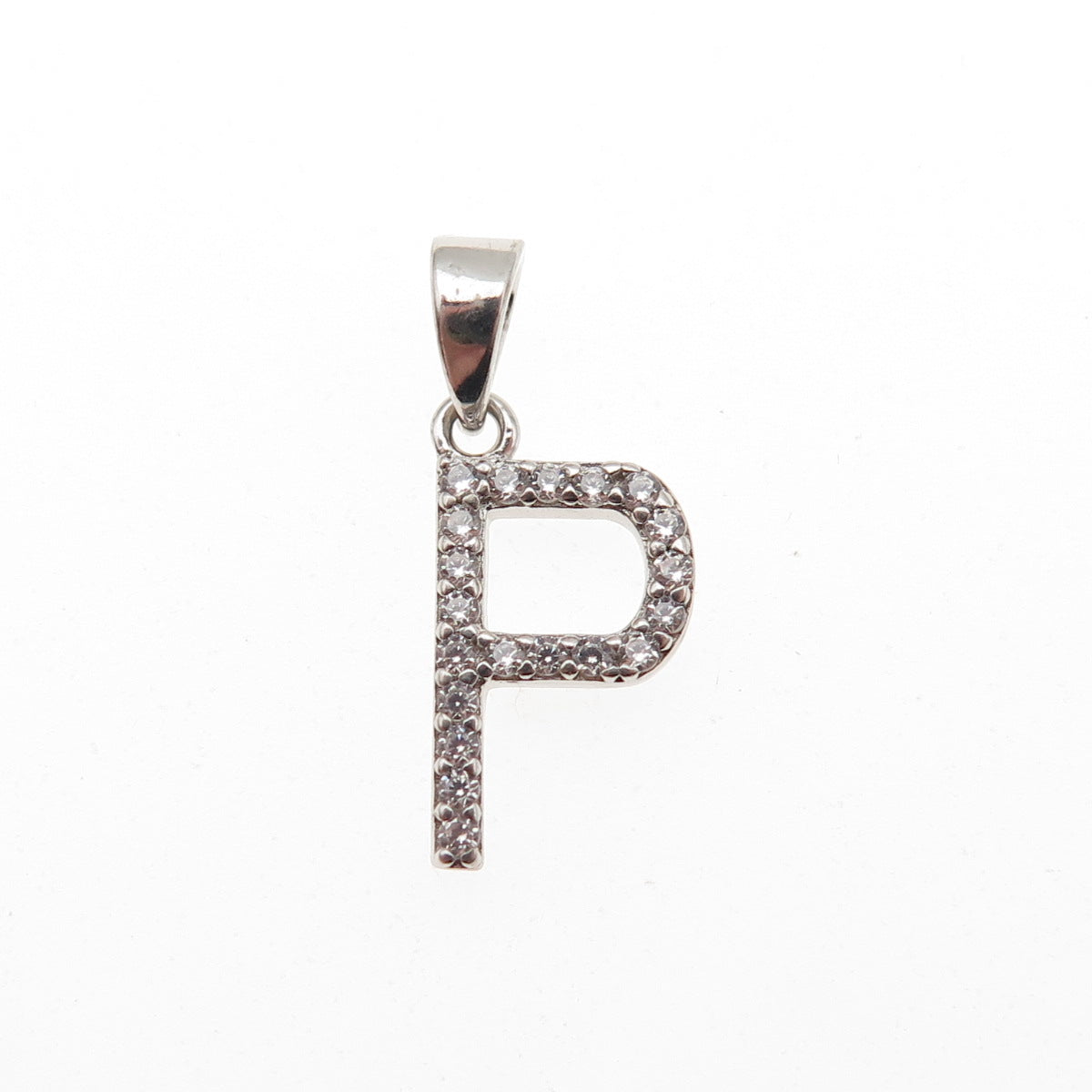 925 Sterling Silver Round-Cut C Z Letter P Initial Mini Charm Pendant