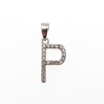 925 Sterling Silver Round-Cut C Z Letter P Initial Mini Charm Pendant