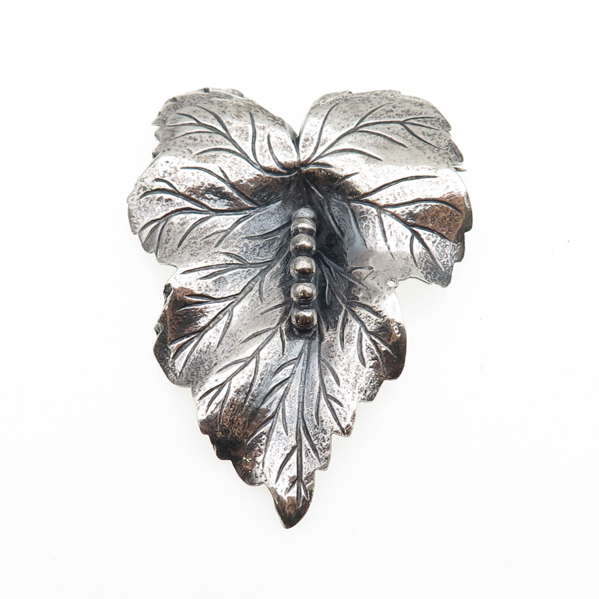 925 Sterling Silver Vintage Floral Leaf Oxidized Pin Brooch