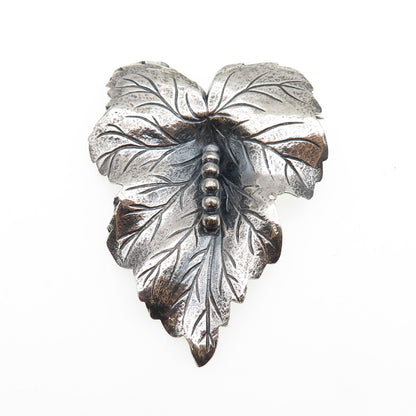 925 Sterling Silver Vintage Floral Leaf Oxidized Pin Brooch