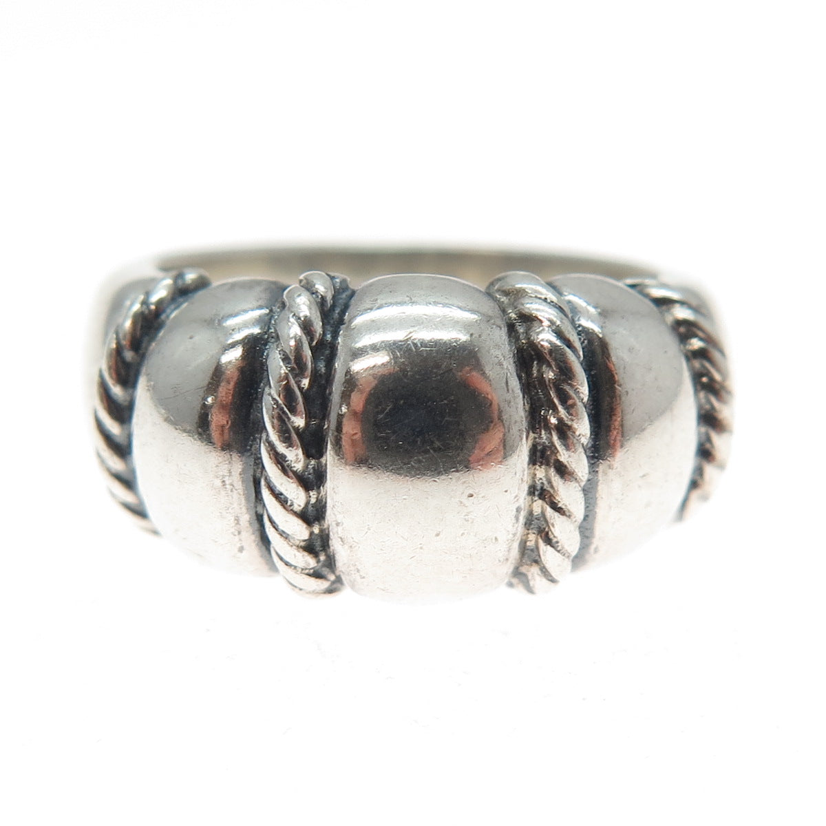 KABANA 925 Sterling Silver Vintage Modernist Ribbed Dome Ring Size 6