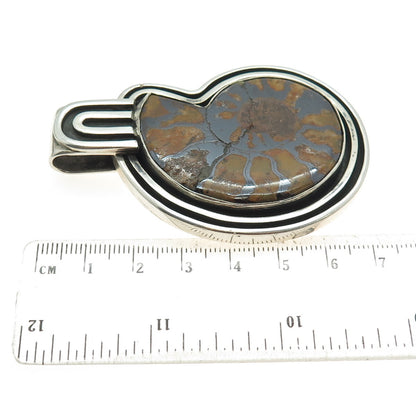 925 Sterling Silver Vintage Real Ammolite Fossil Tribal Amulet Pendant