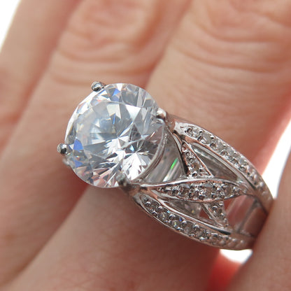 925 Sterling Silver Round-Cut C Z Crisscrossed Engagement Ring Size 9
