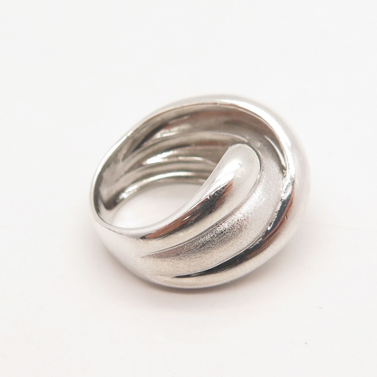 925 Sterling Silver Vintage Ribbed Crossover Ring Size 7.25