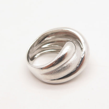 925 Sterling Silver Vintage Ribbed Crossover Ring Size 7.25