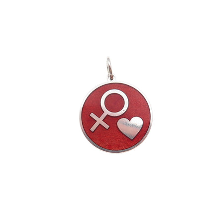 925 Sterling Silver Red Enamel Female Symbol Heart Charm Pendant