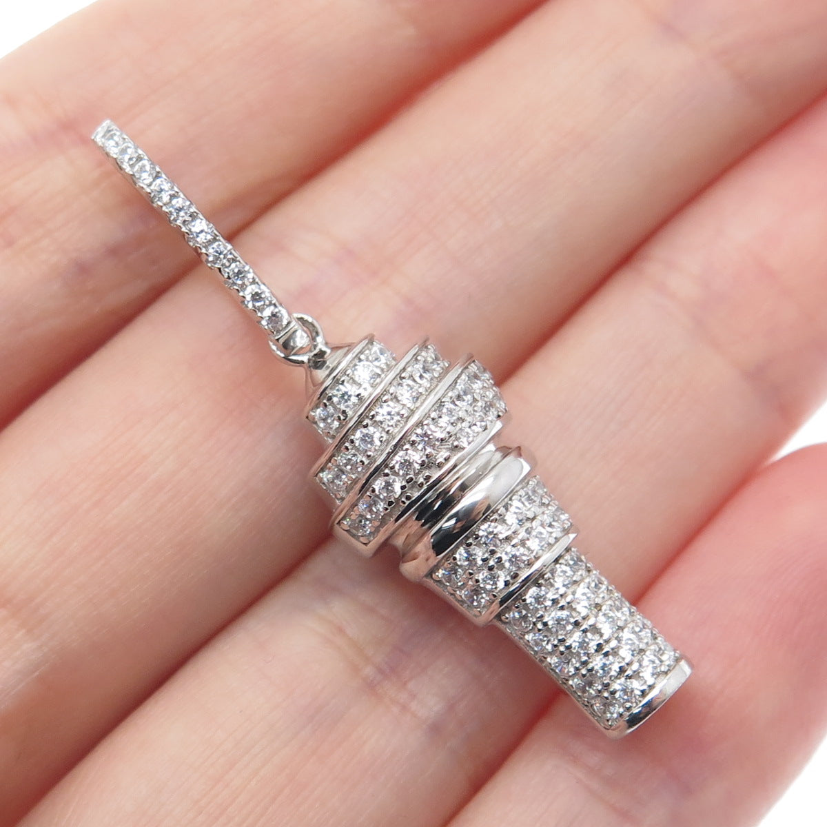 925 Sterling Silver Round-Cut C Z Ice Cream 3D Charm Pendant