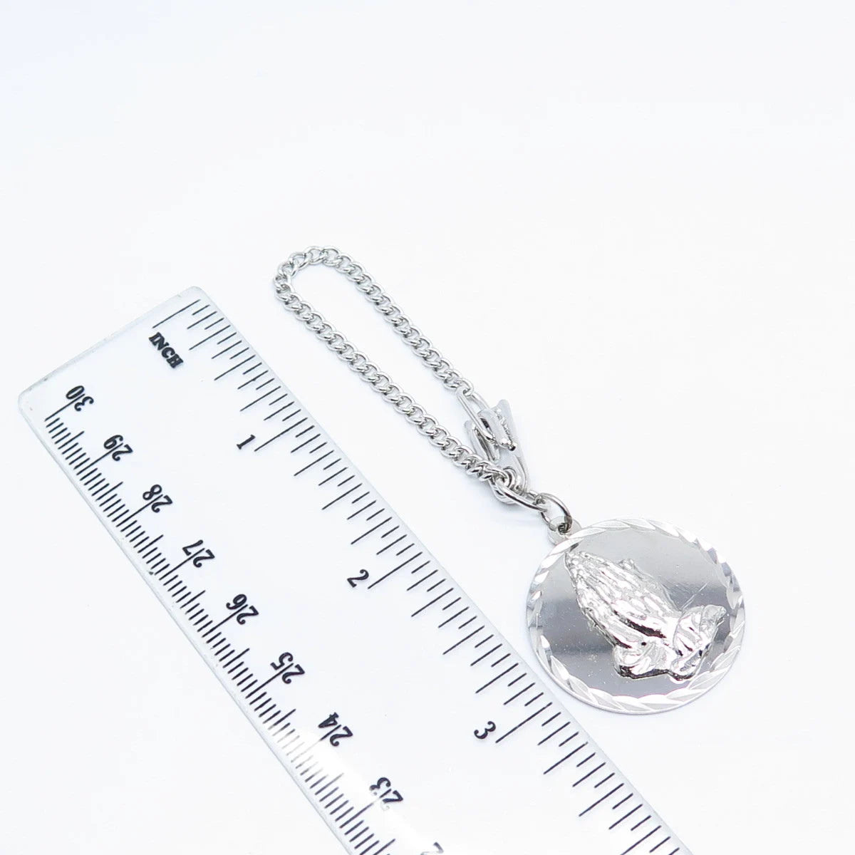 925 Sterling Silver Vintage Hands In Prayer Cable Key Chain